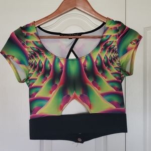 Dolls Kill psychedelic print rave crop top
